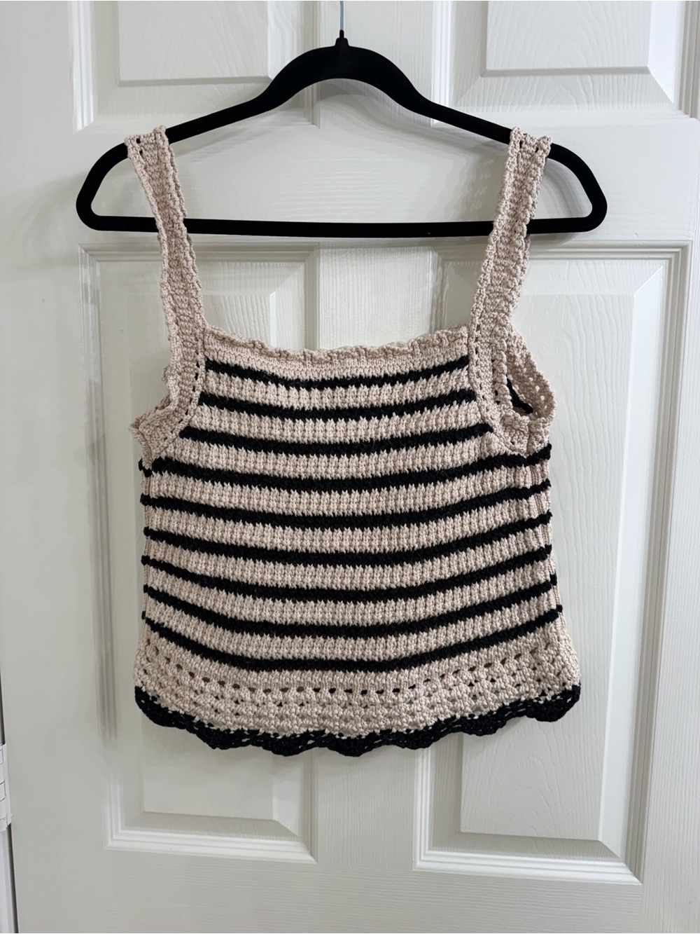 Madewell Beige and Black Striped Crochet Tank Size L